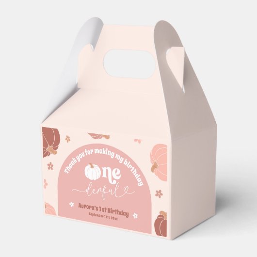Pink Retro Pumpkin First Birthday Favor Boxes Bedankdoosjes (Achterkant)