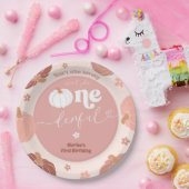 Pink Retro Pumpkin First Birthday Paper Plate Papieren Bordje (Feest)