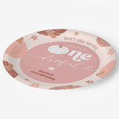 Pink Retro Pumpkin First Birthday Paper Plate Papieren Bordje (Gekanteld)