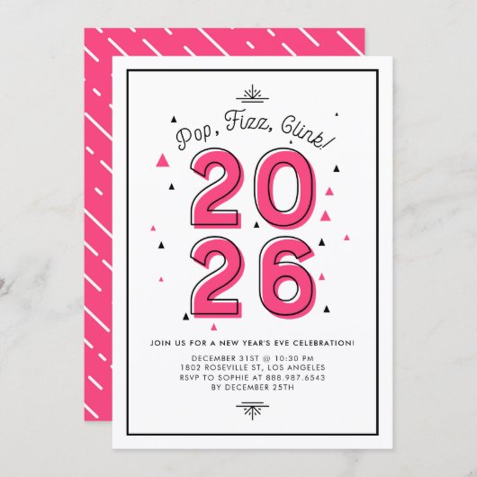 Pink Retro Typografie 2017 Nieuwjaarsfeest Kaart (Voorkant / Achterkant)