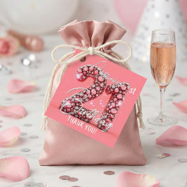 Pink Rhinestone Jewel 21st Birthday Thank You Bedankjes Labels