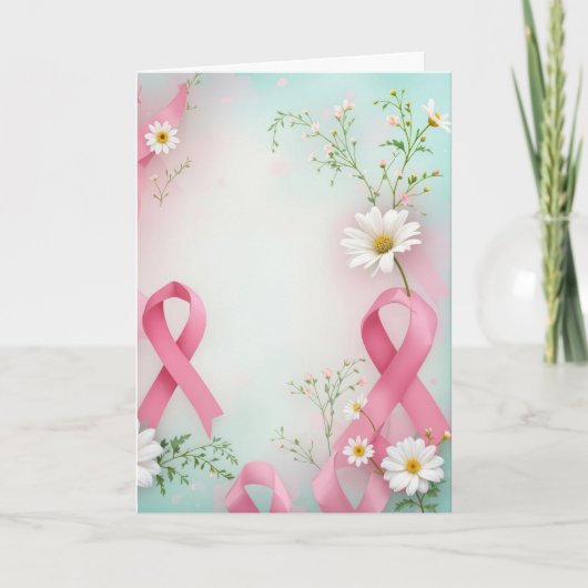 Pink Ribbon and Daisies Breast Cancer Awareness Kaart (Voorkant)
