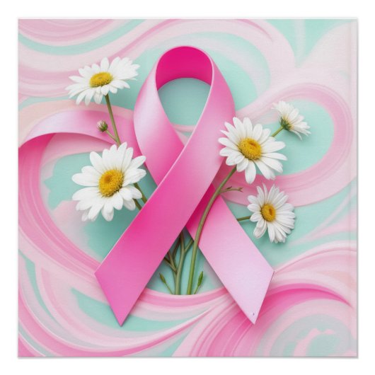 Pink Ribbon and Daisies Breast Cancer Awareness Perfect Poster (Voorkant)