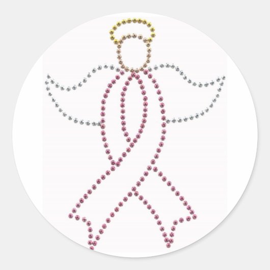 Pink Ribbon Angel Ronde Sticker (Voorkant)