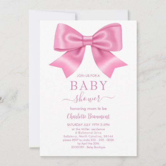 Pink Ribbon Baby shower Kaart (Voorkant)