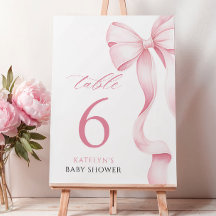Pink Ribbon Baby Shower Table Number
