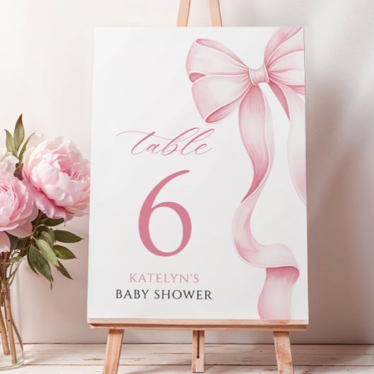 Pink Ribbon Baby Shower Table Number Kaart