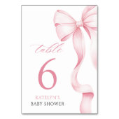Pink Ribbon Baby Shower Table Number Kaart (Voorkant)