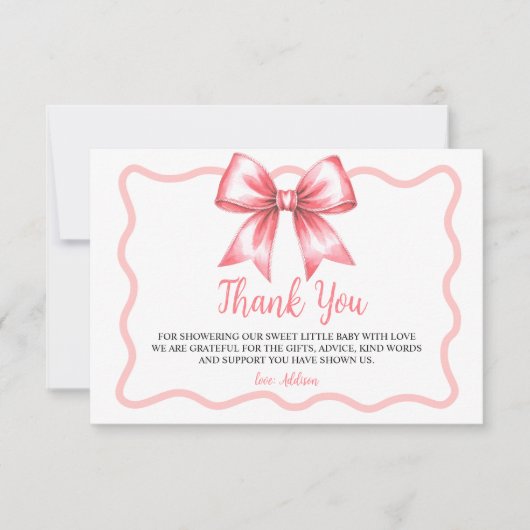 Pink Ribbon Baby Shower Thank You Card  Bedankkaart (Voorkant)
