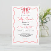 Pink Ribbon Baby shower Uitnodiging voor meisje (Staand voorkant)