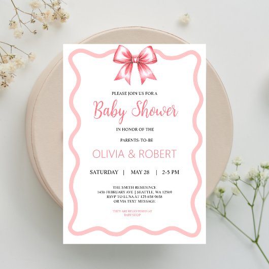 Pink Ribbon Baby shower Uitnodiging voor meisje