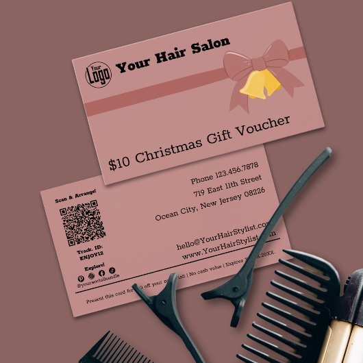 Pink Ribbon Bells $10 Christmas Gift Voucher Kaart