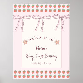 Pink Ribbon Berry eerste verjaardag welkom Poster