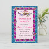 Pink Ribbon Blue Glitter Royal Princess Birthday Kaart (Staand voorkant)
