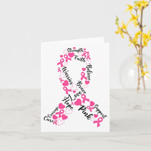 Pink Ribbon Borstkanker Awareness Month Survior Kaart (Gele Bloem)