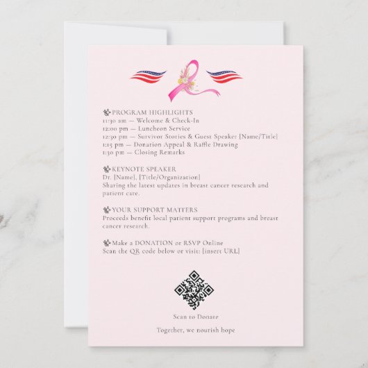 Pink Ribbon Borstkanker Bewustzijn Luncheon Kaart (Achterkant)