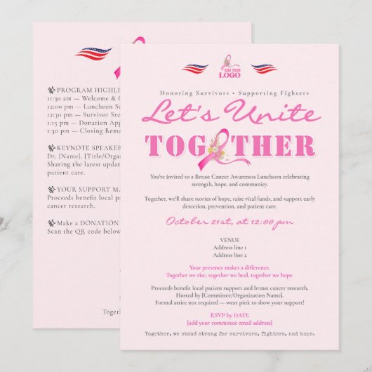 Pink Ribbon Borstkanker Bewustzijn Luncheon Kaart (Voorkant / Achterkant)