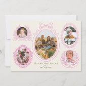 Pink Ribbon & Botanical Frames 5 Photo Feestdagenkaart (Voorkant)