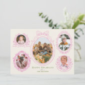 Pink Ribbon & Botanical Frames 5 Photo Feestdagenkaart (Staand voorkant)