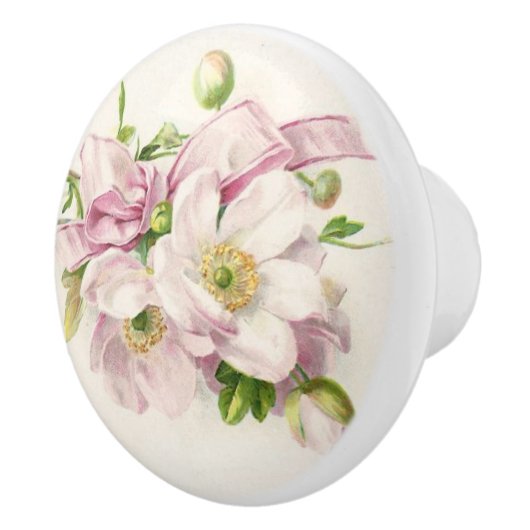 Pink Ribbon Bouquet Keramische Knop (Rechts)