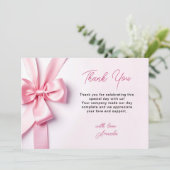 Pink Ribbon Bow Baby Shower Bedankkaart (Staand voorkant)