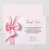 Pink Ribbon Bow Baby Shower Bedankkaart (Voorkant / Achterkant)