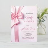 Pink Ribbon Bow Baby Shower Kaart (Staand voorkant)