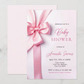 Pink Ribbon Bow Baby Shower Kaart (Voorkant / Achterkant)