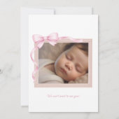 Pink Ribbon Bow Coquette First Birthday Invitation Kaart (Achterkant)