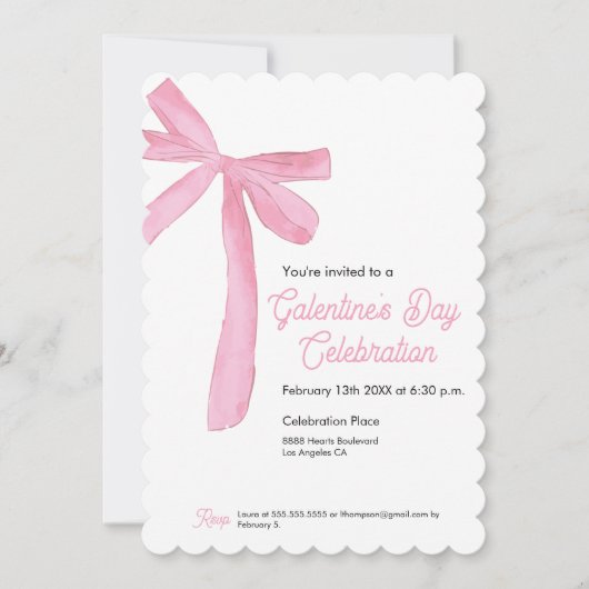 Pink Ribbon Bow Galentine's dag Girly modern Kaart (Voorkant)