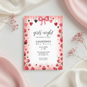 Pink Ribbon Bow Galentine's Invitation Kaart