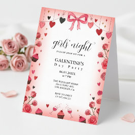 Pink Ribbon Bow Galentine's Invitation Kaart