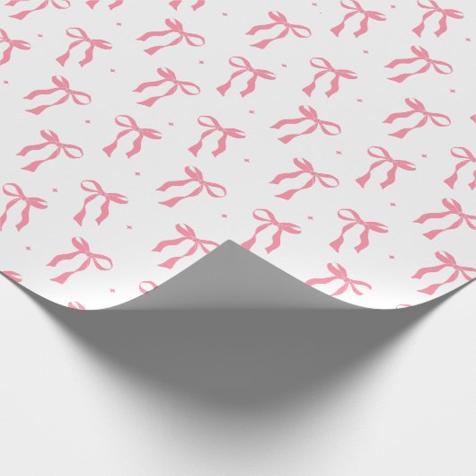Pink Ribbon Bow Pattern White Cadeaupapier (Hoek)