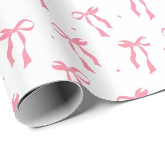 Pink Ribbon Bow Pattern White  Cadeaupapier (Rol Hoek)