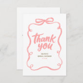 Pink Ribbon Bow Whimsical Bridal Shower Bedankkaart (Voorkant / Achterkant)