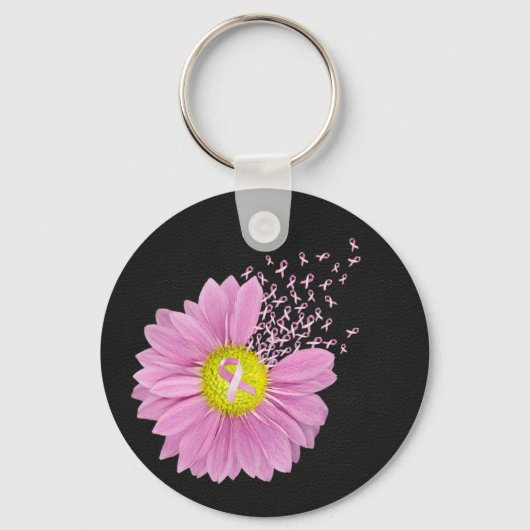 Pink Ribbon Breast Cancer Awareness Daisy Sleutelhanger (Voorkant)