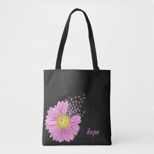 Pink Ribbon Breast Cancer Awareness Daisy Tote Bag (Voorkant)