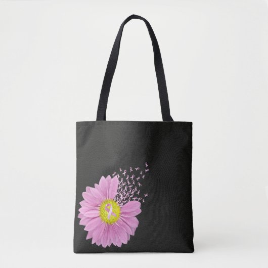 Pink Ribbon Breast Cancer Awareness Daisy Tote Bag (Voorkant)