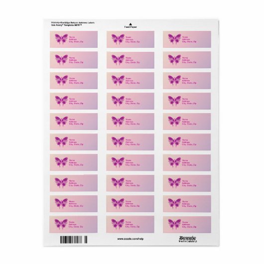 PINK RIBBON BUTTERFLY ETIKET (Full Sheet)