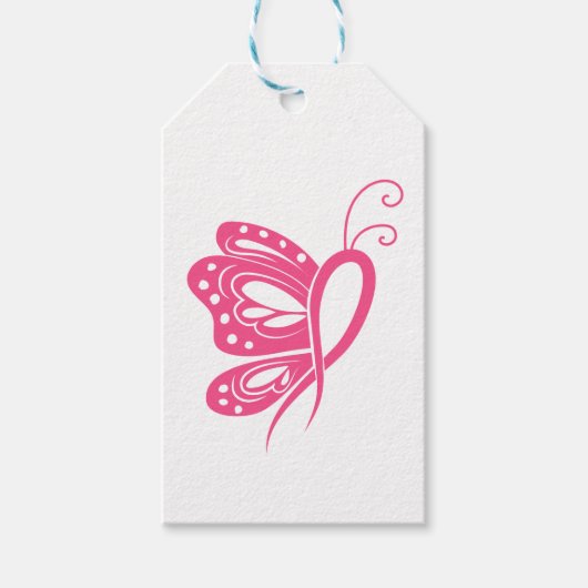 Pink Ribbon Butterfly Fighter Borstkanker Cadeaulabel (Voorkant)
