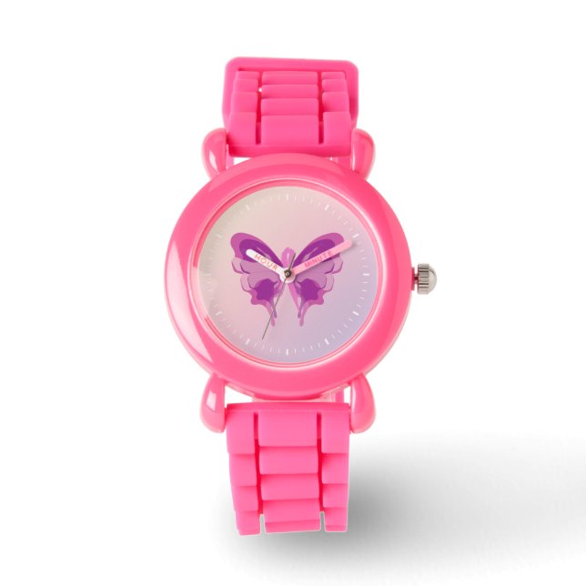 PINK RIBBON BUTTERFLY HORLOGE (Voorkant)