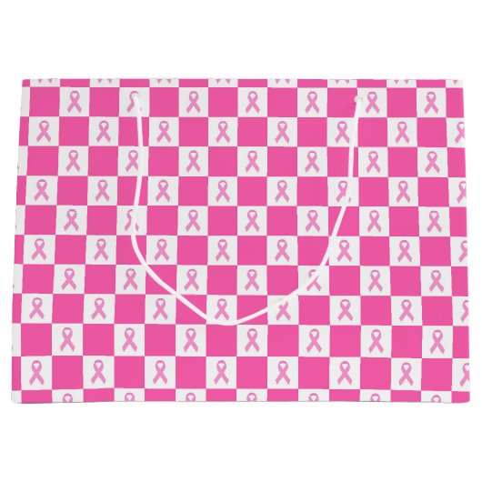 Pink Ribbon Checkerboard – Breast Cancer Awareness Groot Cadeauzakje (Voorkant)