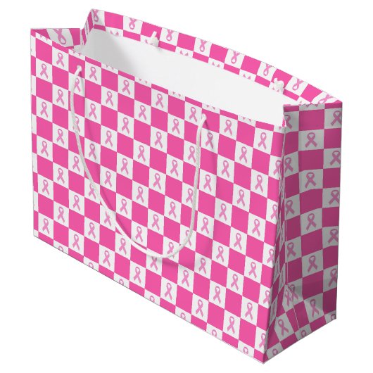 Pink Ribbon Checkerboard – Breast Cancer Awareness Groot Cadeauzakje (Achterkant Gekanteld)