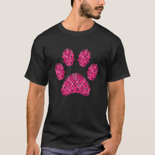 Pink Ribbon Dog Paw Print Breast Cancer Bewustheid T-shirt
