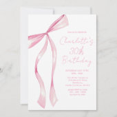 Pink Ribbon Elegant 30th Birthday Invitation Kaart (Voorkant)