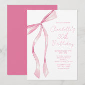 Pink Ribbon Elegant 30th Birthday Invitation Kaart (Voorkant / Achterkant)