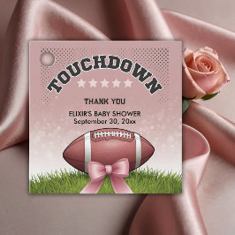 Pink Ribbon Football Touchdown Baby shower Bedankjes Labels