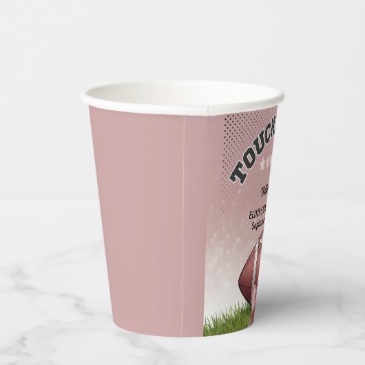 Pink Ribbon Football Touchdown Baby shower Papieren Bekers (Rechts)