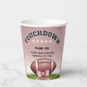 Pink Ribbon Football Touchdown Baby shower Papieren Bekers (Voorkant)