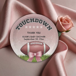 Pink Ribbon Football Touchdown Baby shower Papieren Bordje